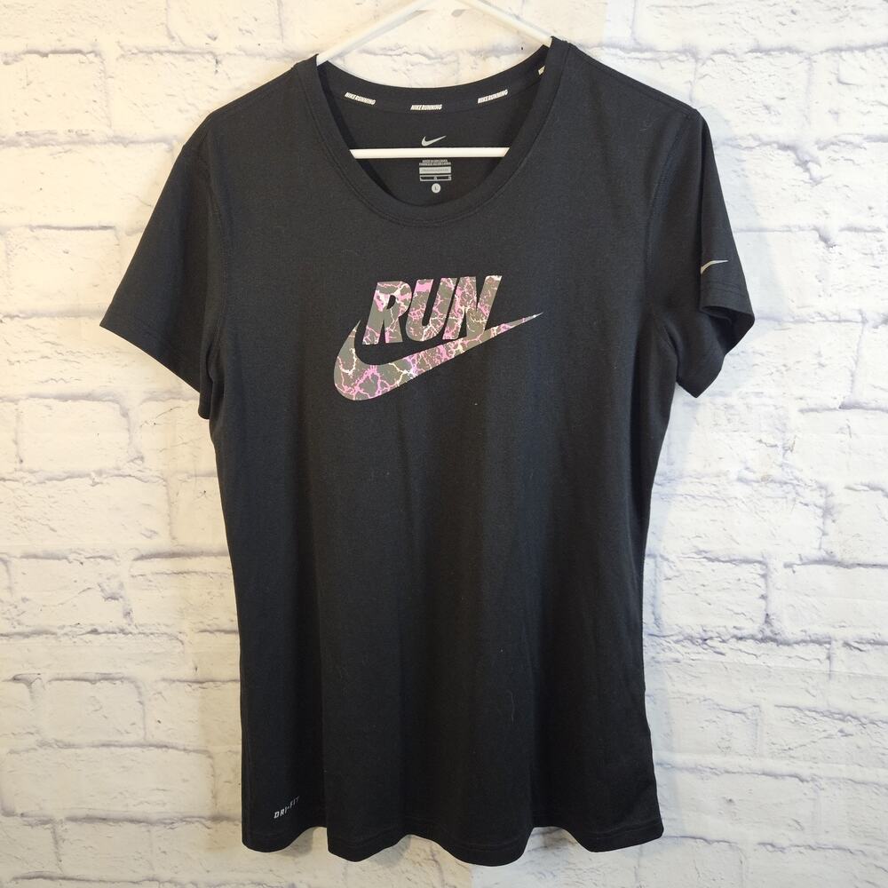 Ladies’ Black Nike Run Pink Camo S/S TShirt Large dri-fit
